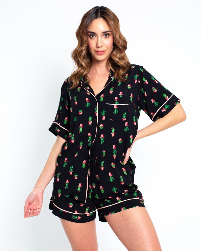 PIJAMA LADY SUMMER CACTUS NEGRO